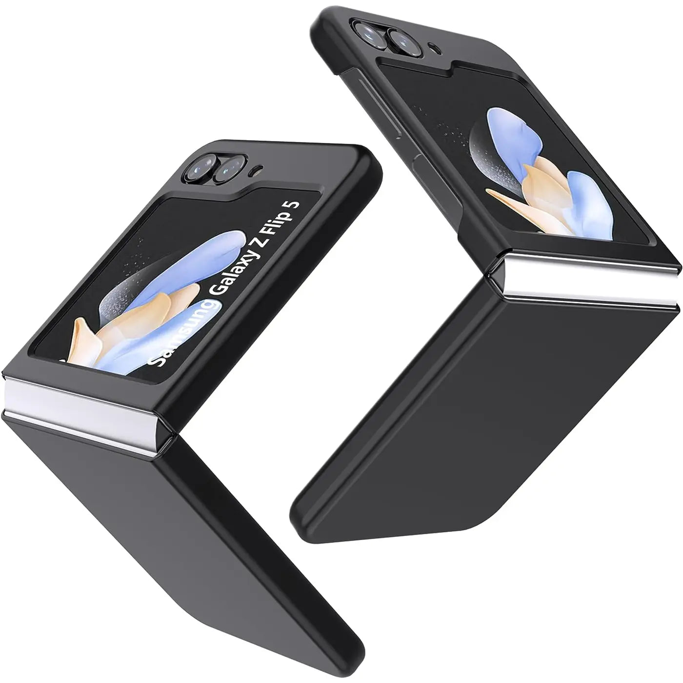 Zwei schwarze Silikonhüllen für Samsung Galaxy Z Flip 5, matt, von vorne schräg