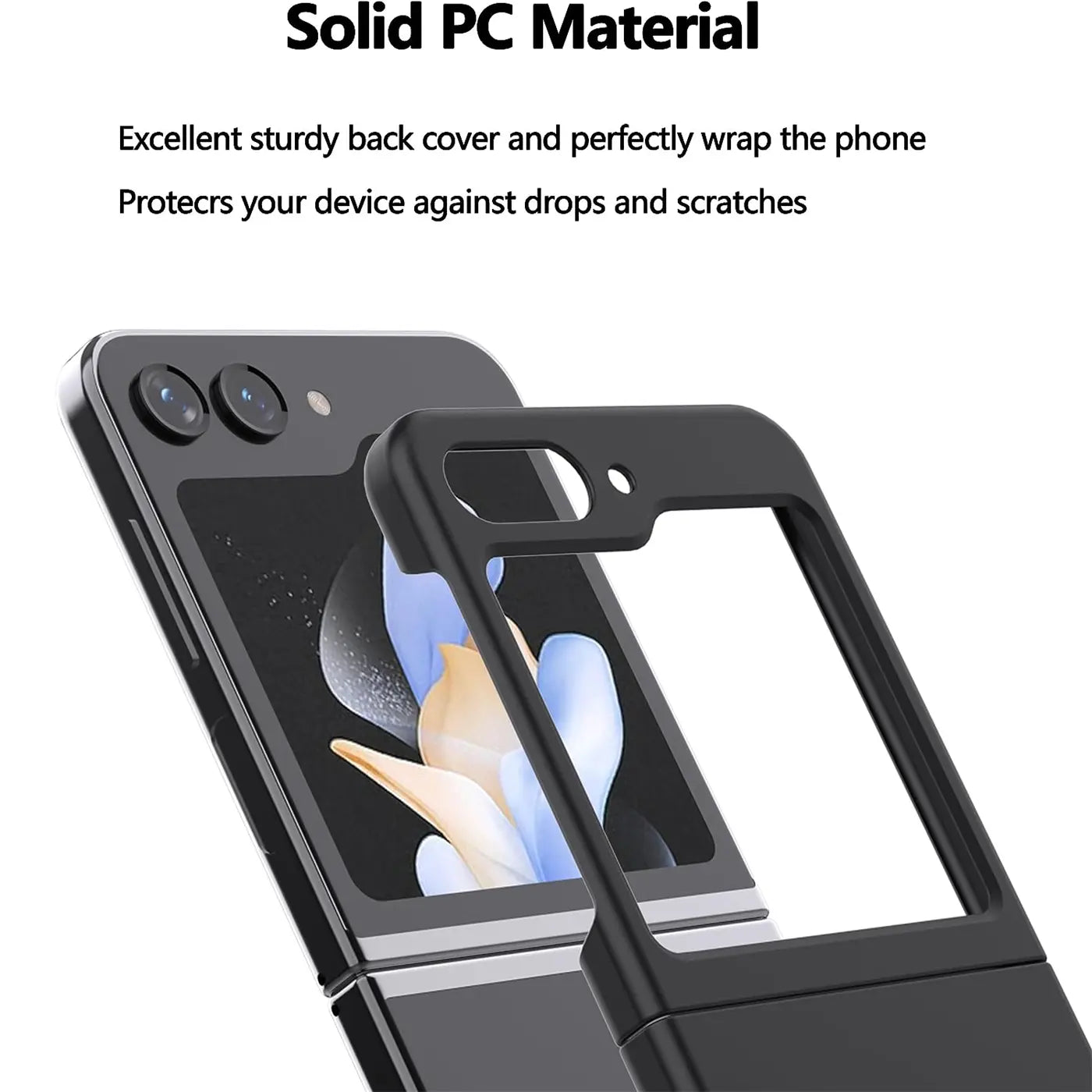 Schwarze Hülle aus PC-Material, Nahaufnahme, Samsung Galaxy Z Flip 5.