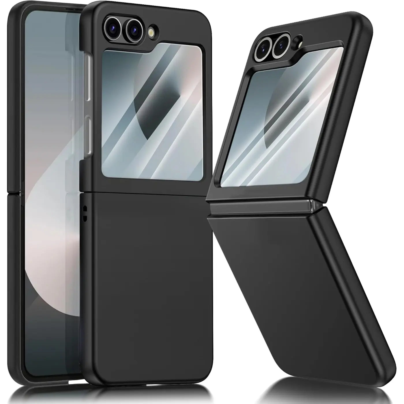 Schwarze Silikonhülle für Samsung Galaxy Z Flip 6, matt, von vorne und seitlich