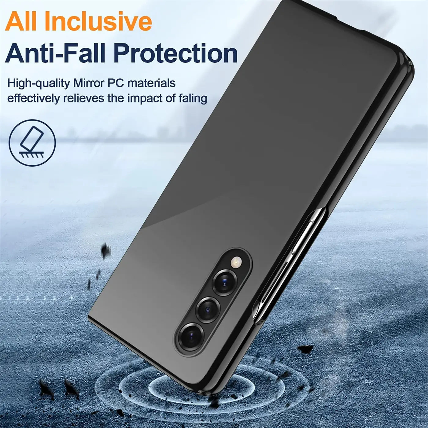 Schwarzes, mattes Silikon-Case für Samsung Galaxy Z Fold 4, von schräg oben gesehen.