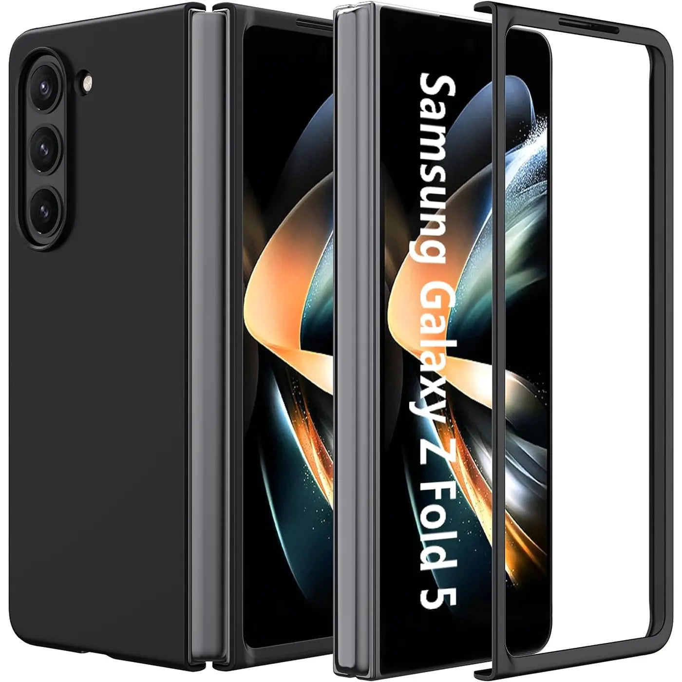 Schwarze Silikonhülle für Samsung Galaxy Z Fold 5, matt, von vorne, zerlegt.