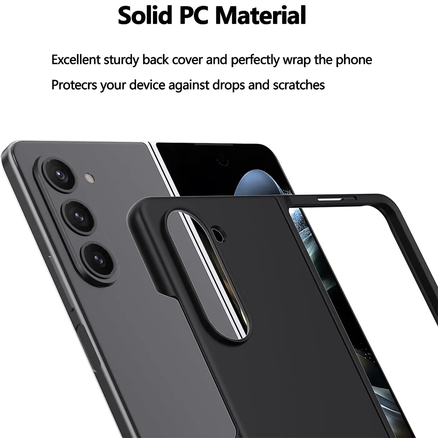 Schwarze Silikonhülle für Samsung Galaxy Z Fold 5, von vorne, matt.