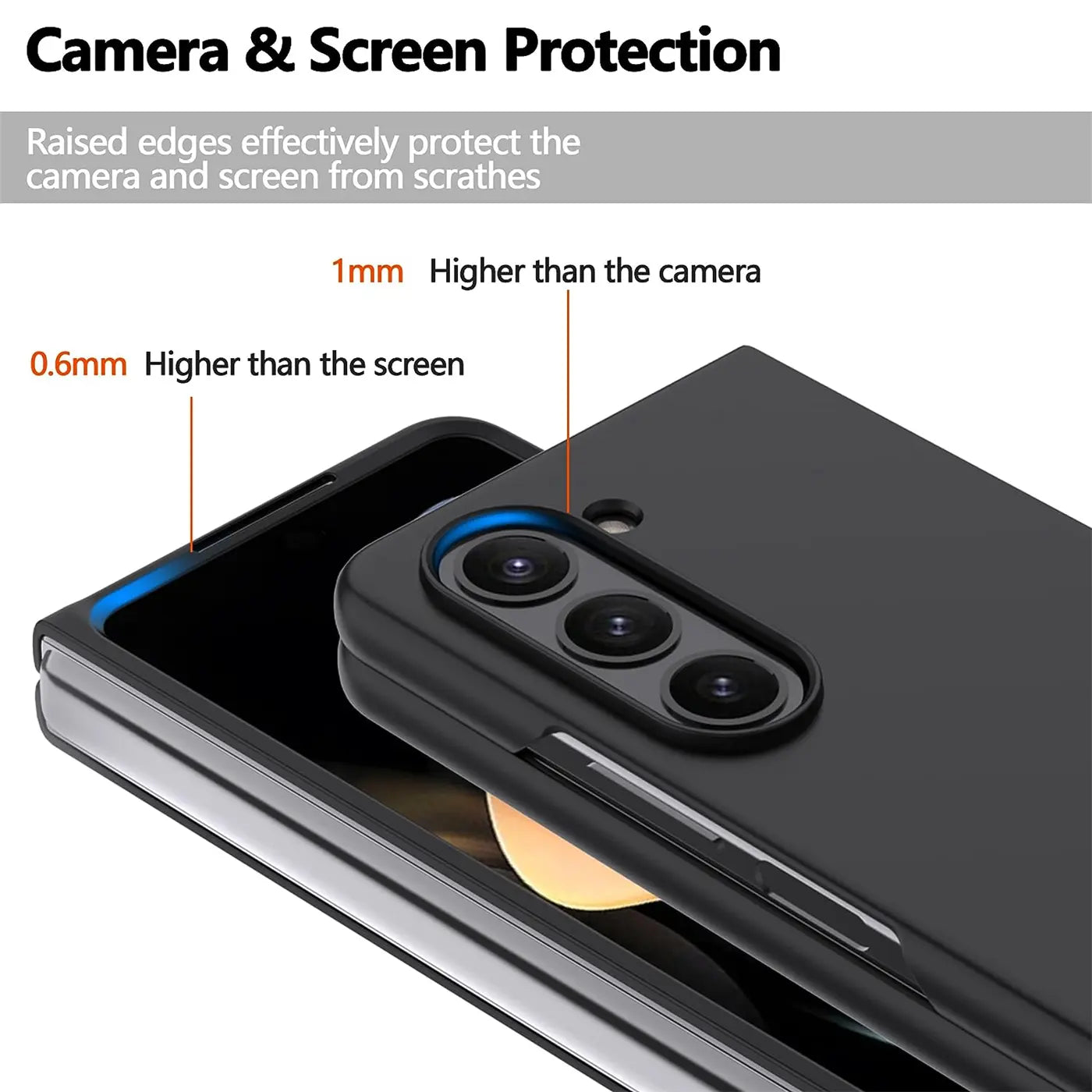 Schwarze Silikonhülle auf Samsung Galaxy Z Fold 5, Nahaufnahme, Kamera & Bildschirm geschützt