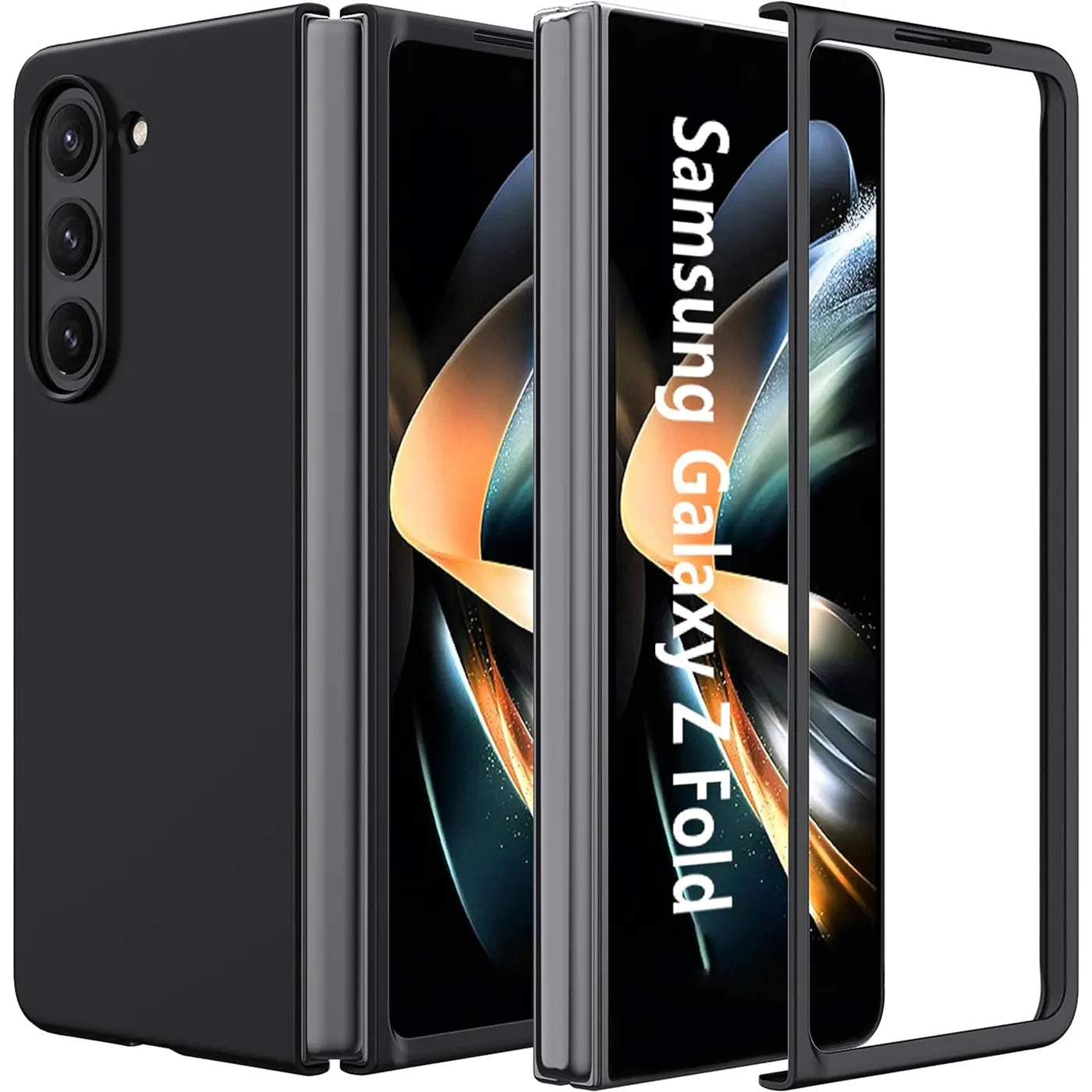 Schwarze matte Silikonhülle für Samsung Galaxy Z Fold 6, von vorne, zerlegt.