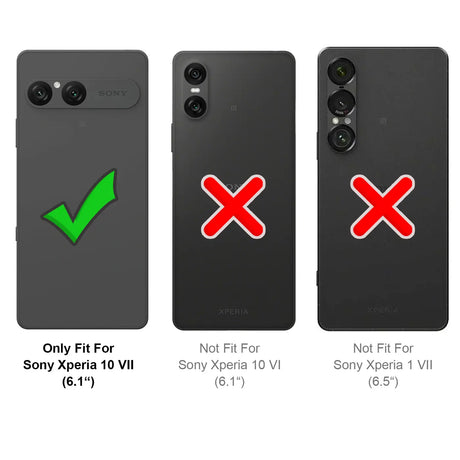 Drei Sony Xperia Rückseiten, eine mit grünem Haken, zwei mit rotem Kreuz.