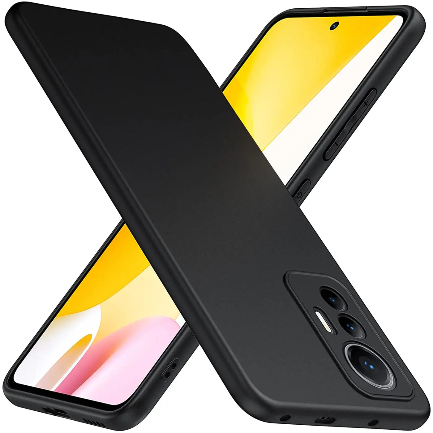 Schwarze Silikonhülle für Xiaomi 12 Lite 5G, matt, von schräg oben.