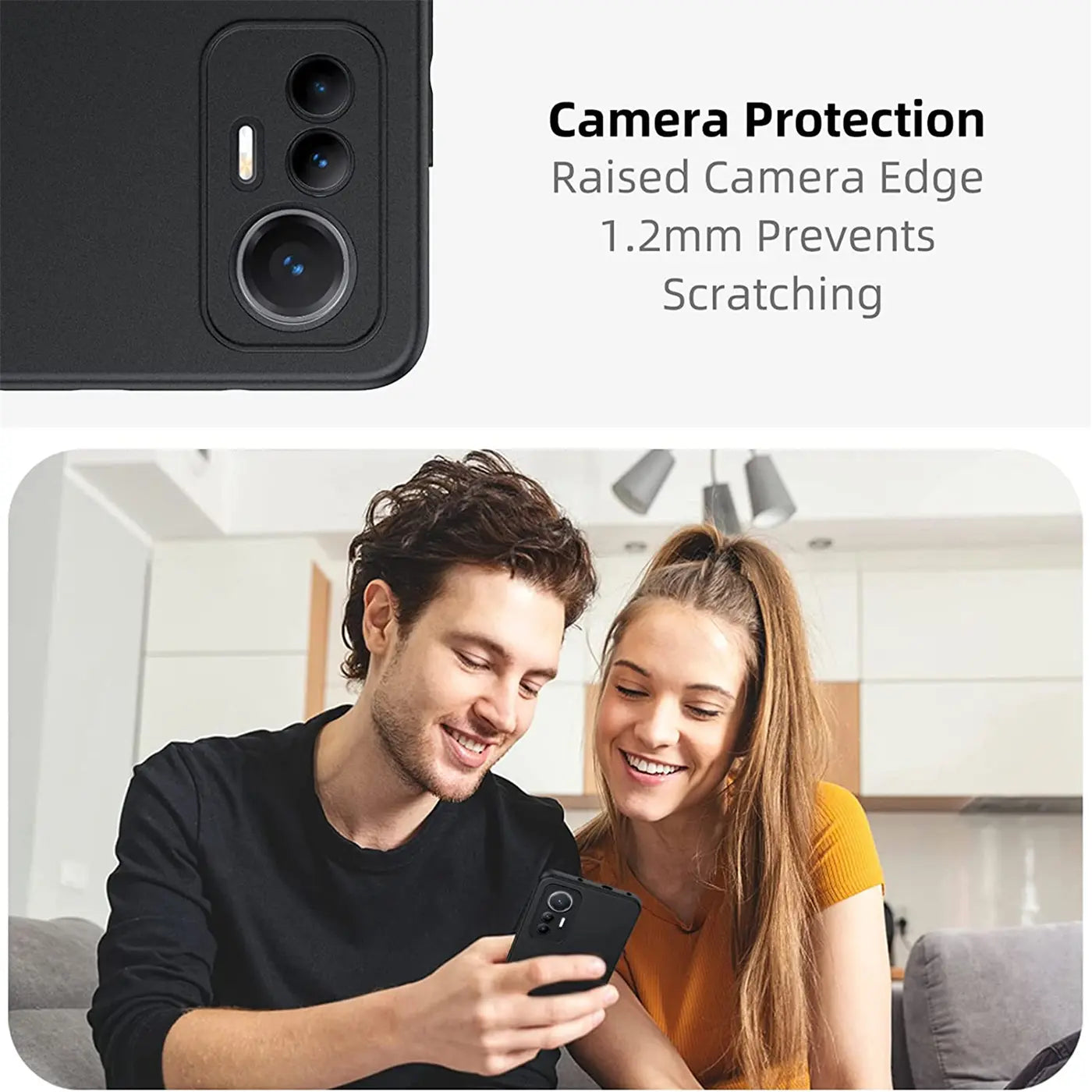 Schwarze Silikonhülle mit Kameraausschnitt für Xiaomi 12 Lite 5G, Nahaufnahme