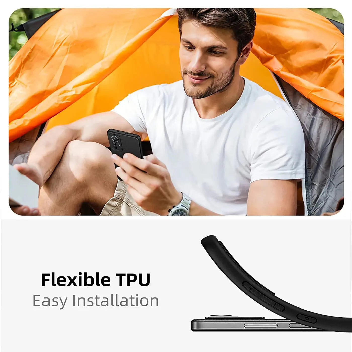 Schwarze matte Silikonhülle für Xiaomi 12 Lite 5G, seitliche Ansicht.