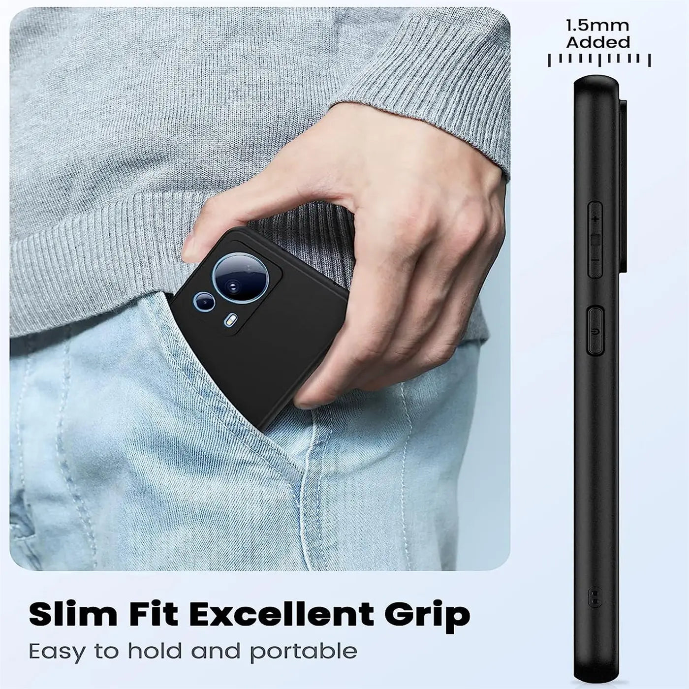 Schwarze Silikonhülle, seitliche Ansicht, Xiaomi 13 Lite, 1,5mm hinzugefügt