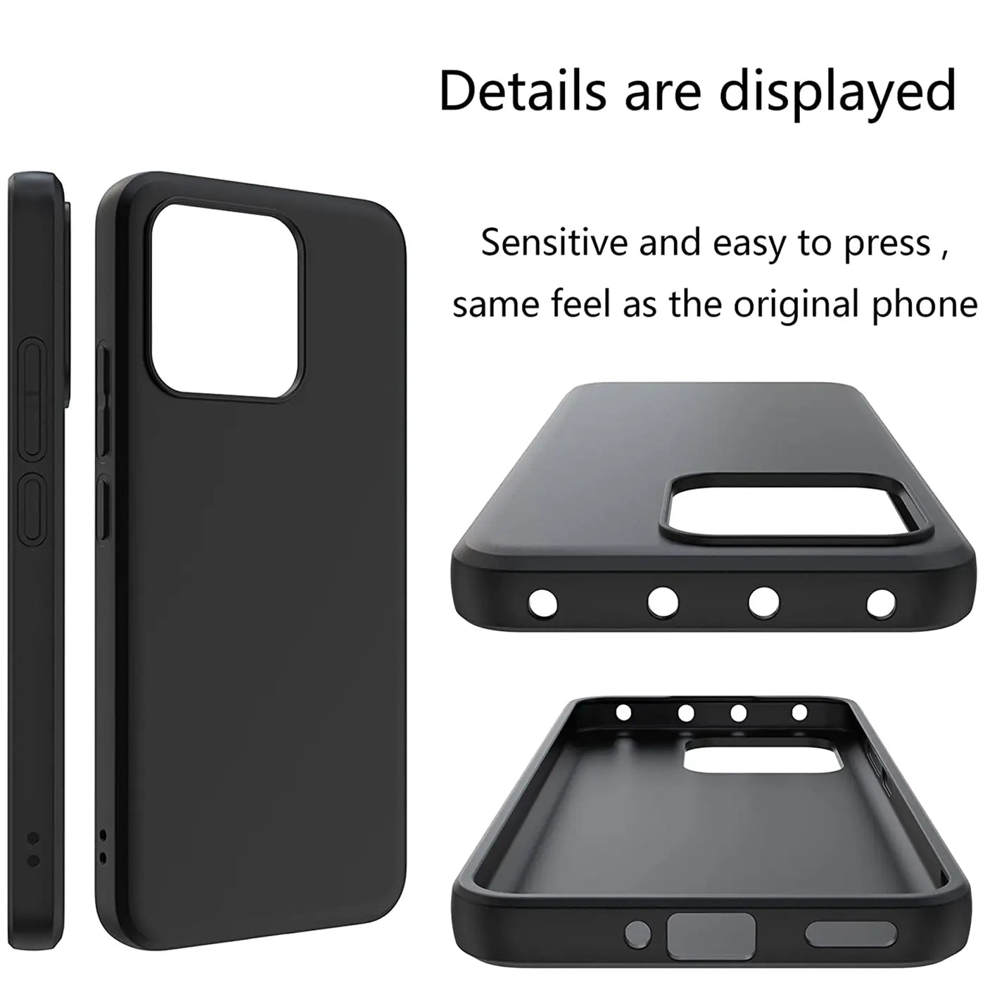 Schwarze, matte Silikonhülle für Xiaomi 13 Pro, Seitenansicht und Rückansicht.