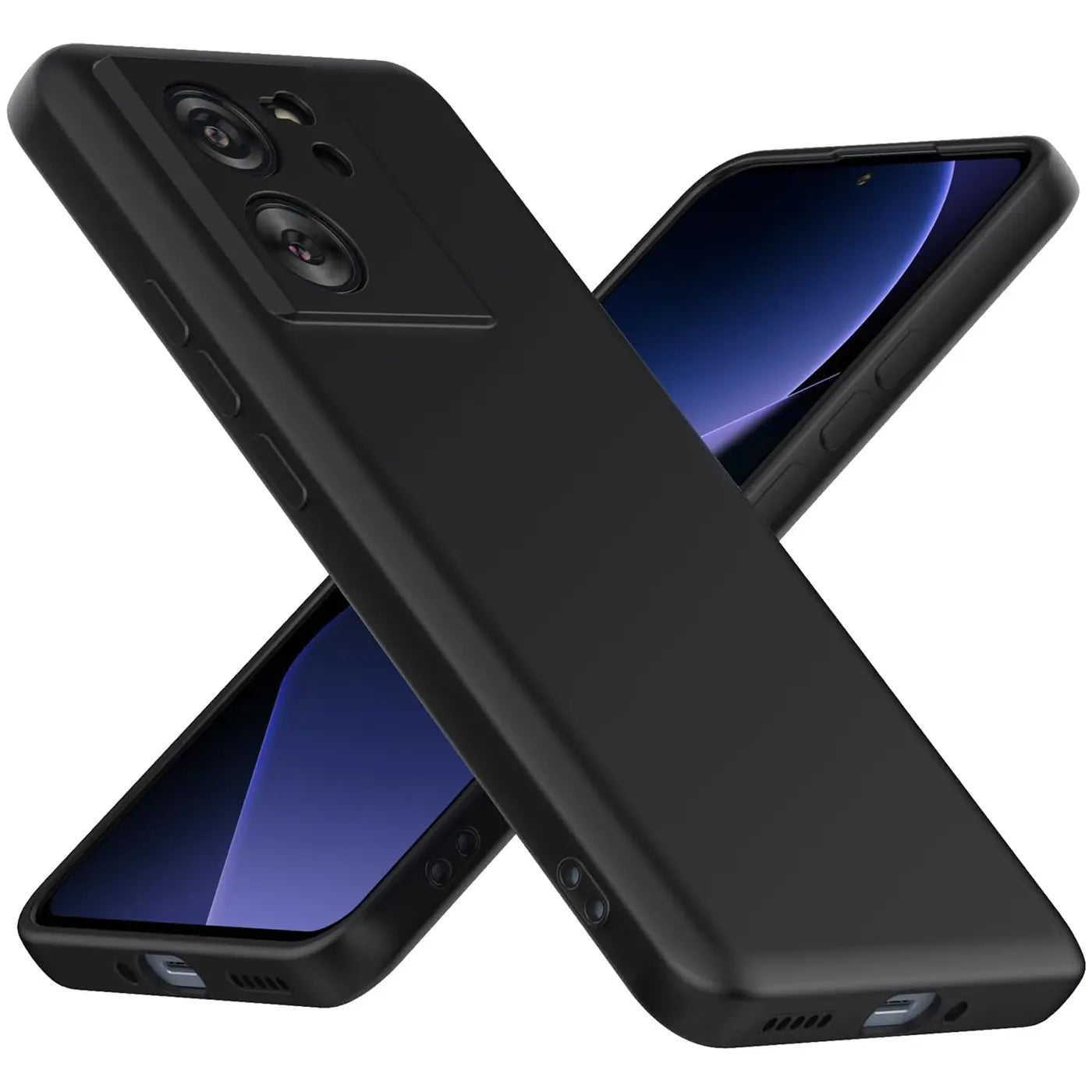 Schwarze matte Silikonhülle für Xiaomi 13T / 13T Pro, von schräg oben gesehen.