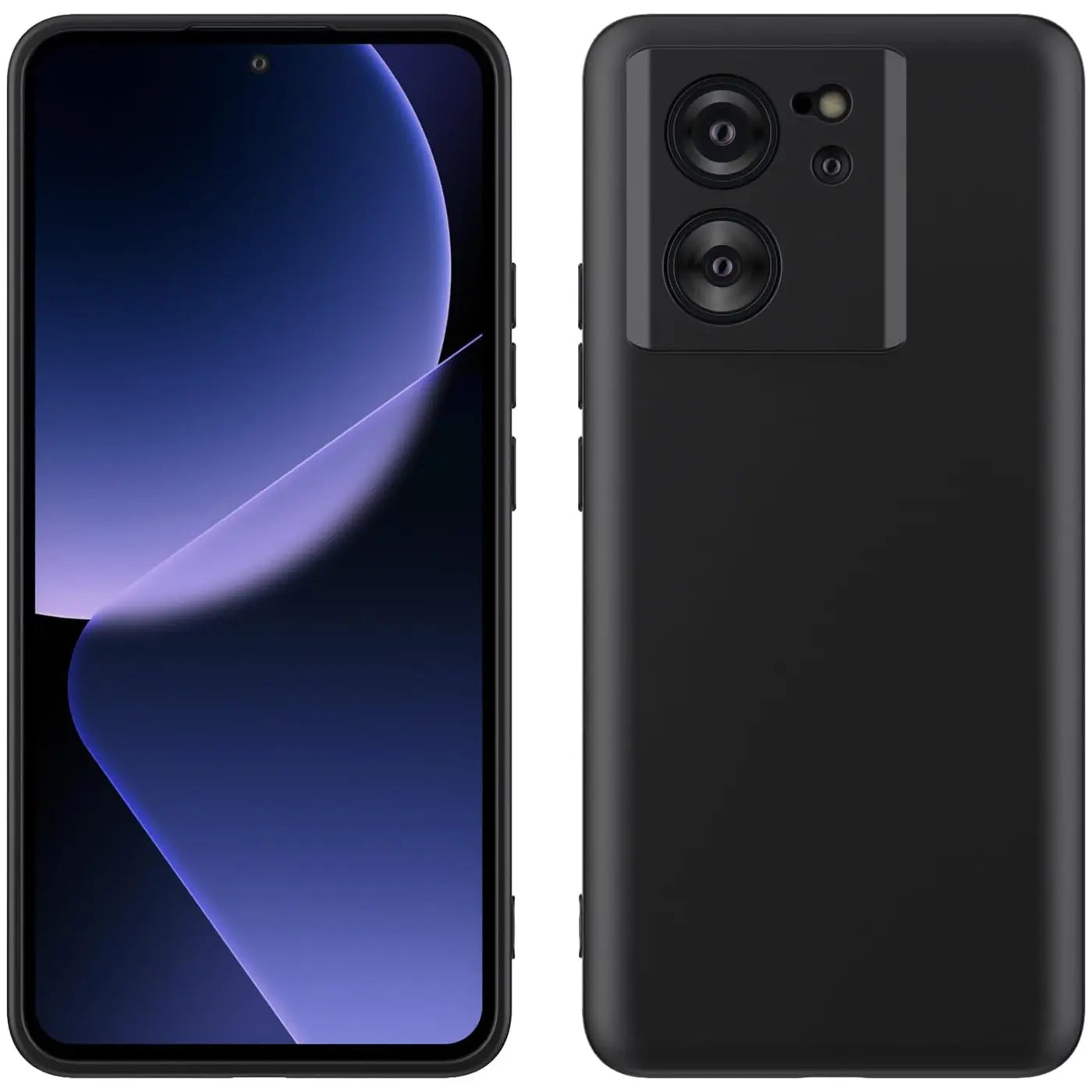 Schwarze matte Silikonhülle für Xiaomi 13T/13T Pro, Vorder- und Rückansicht.