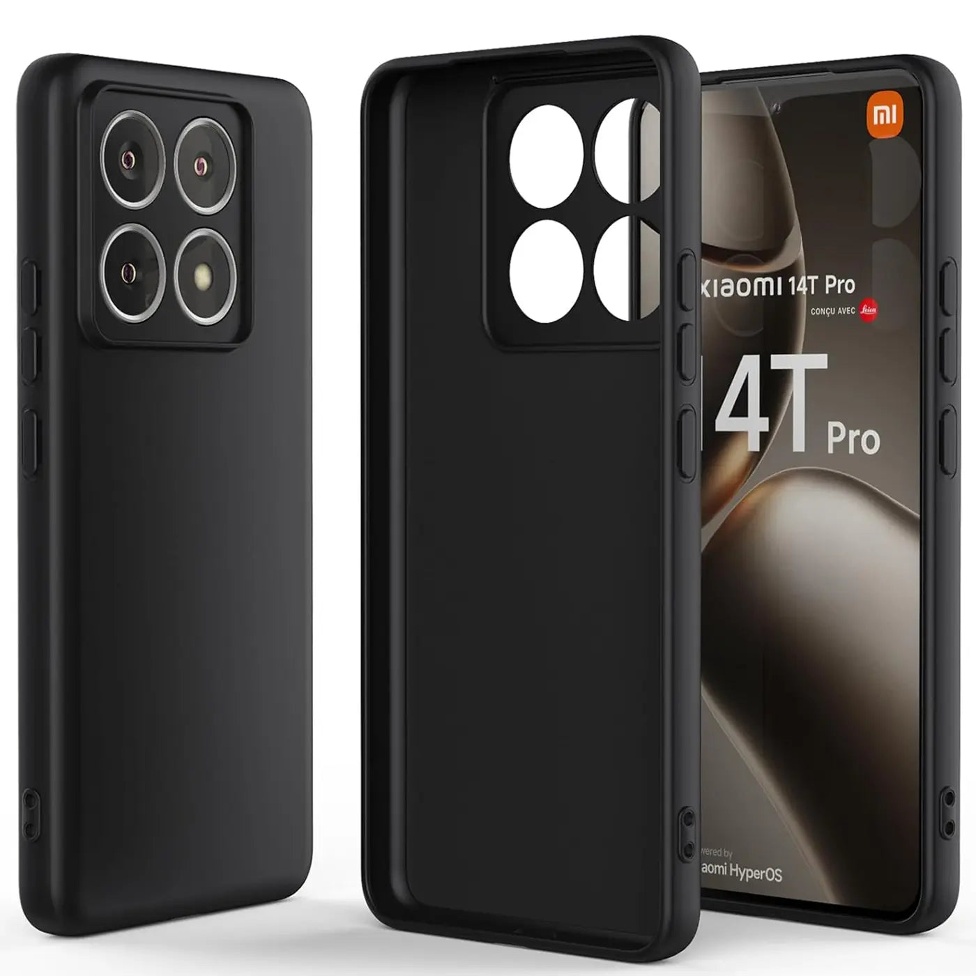 Schwarze Slim Silikonhülle, von vorne und innen, für Xiaomi 14T Pro.