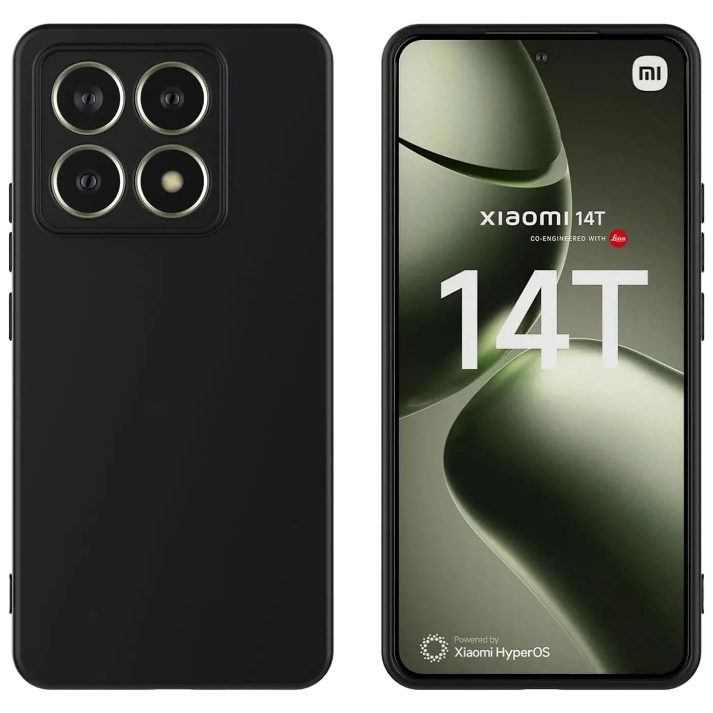 Schwarze Silikonhülle, Rückseite und Vorderseite, für Xiaomi 14T.