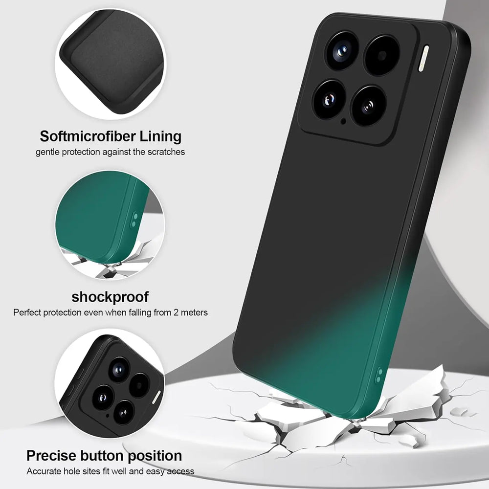 Schwarze Silikonhülle mit Farbverlauf, von vorne, auf einem Smartphone mit vier Kameras.