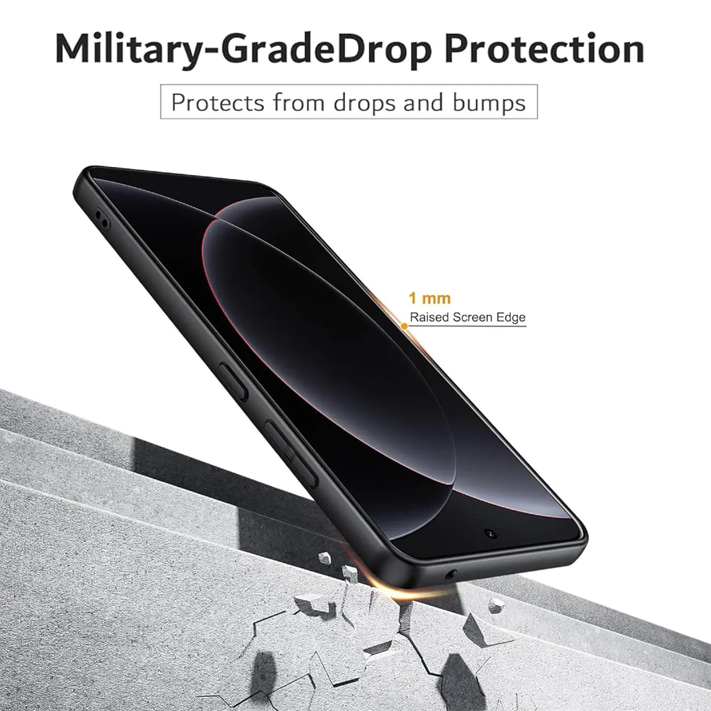 Schwarze Silikonhülle für Xiaomi 15 Ultra, von schräg oben, mit erhöhtem Bildschirmrand.
