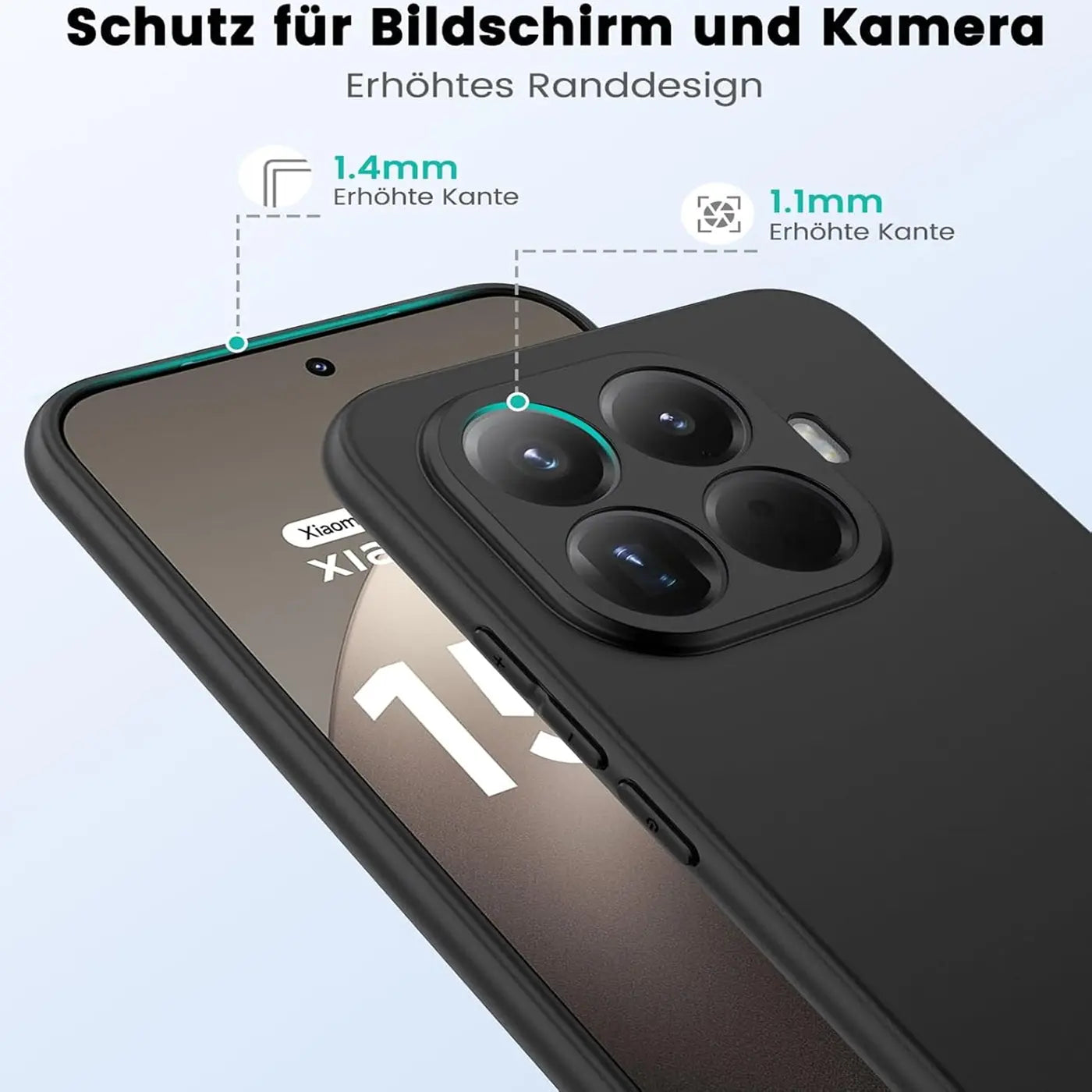 Schwarze Silikonhülle auf Xiaomi 15T Pro, Nahaufnahme, Rückseite mit Kamera