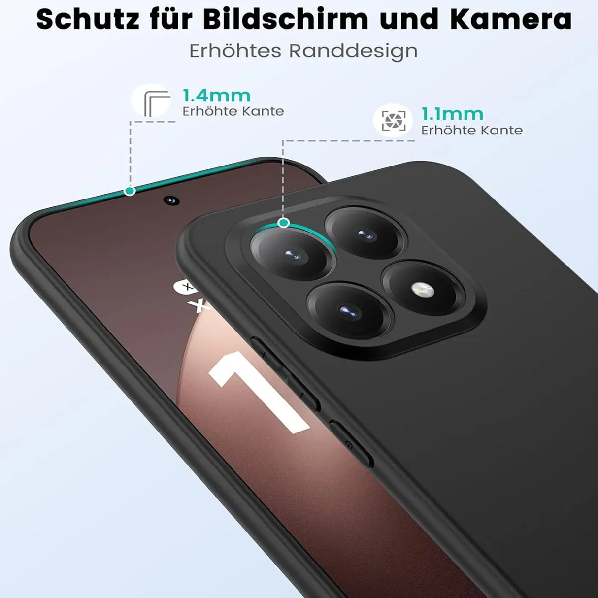 Schwarze Silikonhülle auf Xiaomi 15T, Nahaufnahme, Rückseite mit Kamera