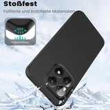 Schwarze, matte Silikonhülle für ein Smartphone, von schräg hinten gezeigt.
