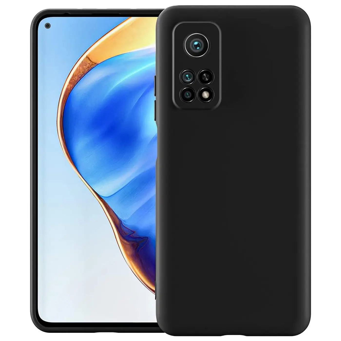 Schwarze Silikonhülle matt auf Xiaomi Mi 10T / Mi 10T Pro, Rückansicht.