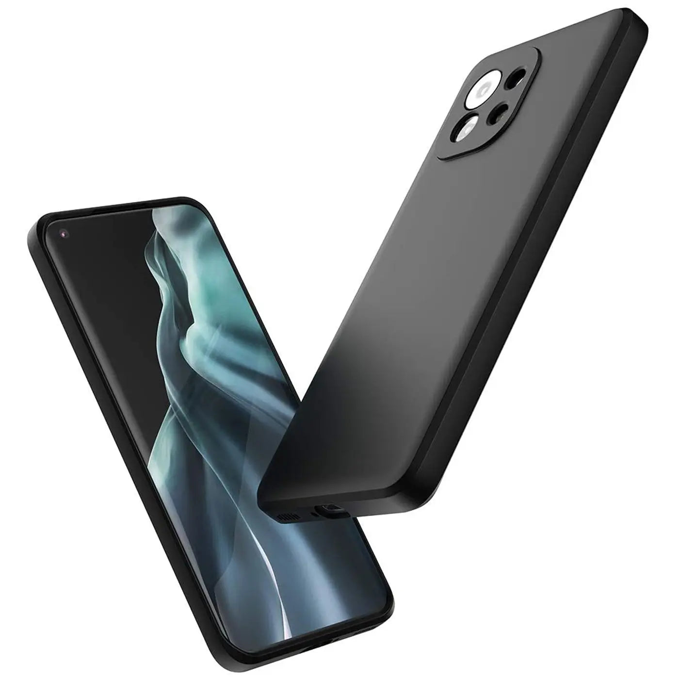 Schwarze Silikonhülle für Xiaomi Mi 11, matt, von hinten, mit Handy