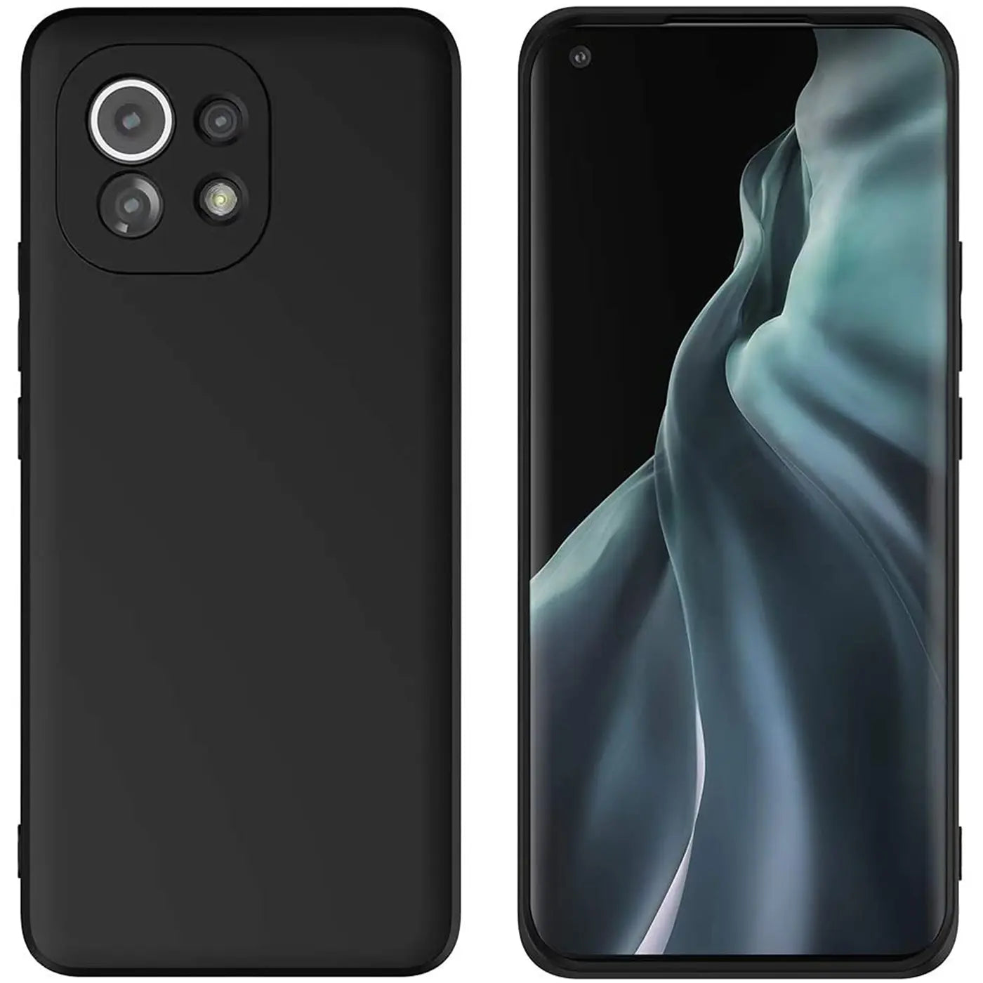 Schwarze Silikonhülle für Xiaomi Mi 11, Rückseite und Vorderseite, matt.
