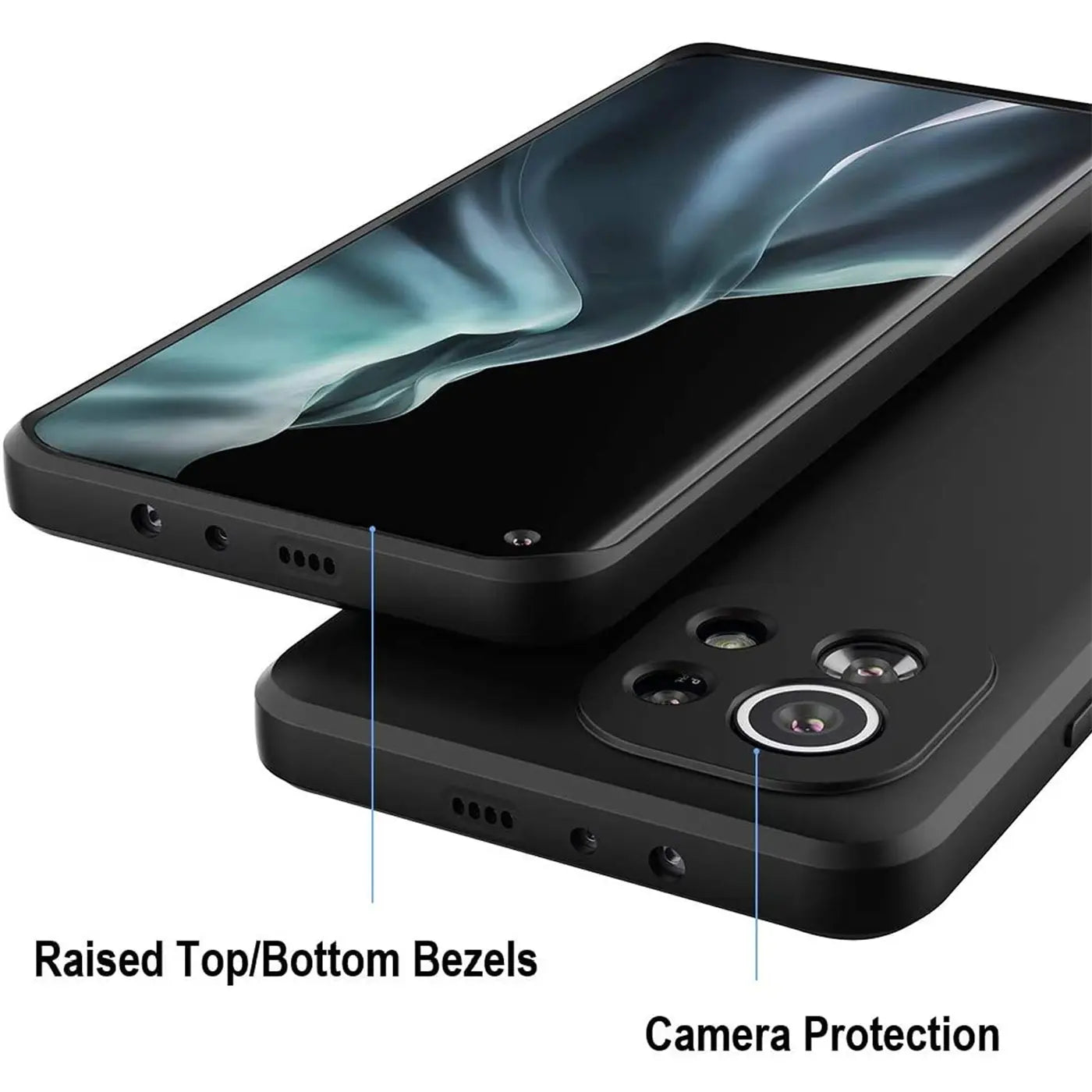 Schwarze Silikonhülle, matt, von oben/seitlich, Xiaomi Mi 11