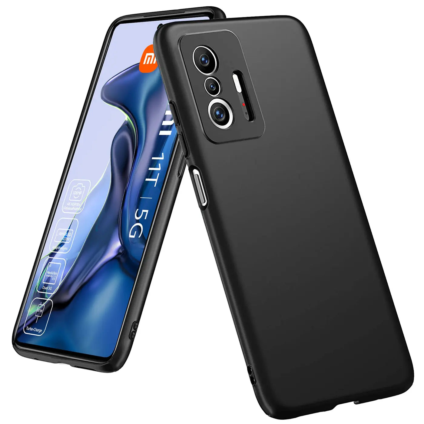 Schwarze matte Silikonhülle für Xiaomi Mi 11T / 11T Pro, von schräg vorne
