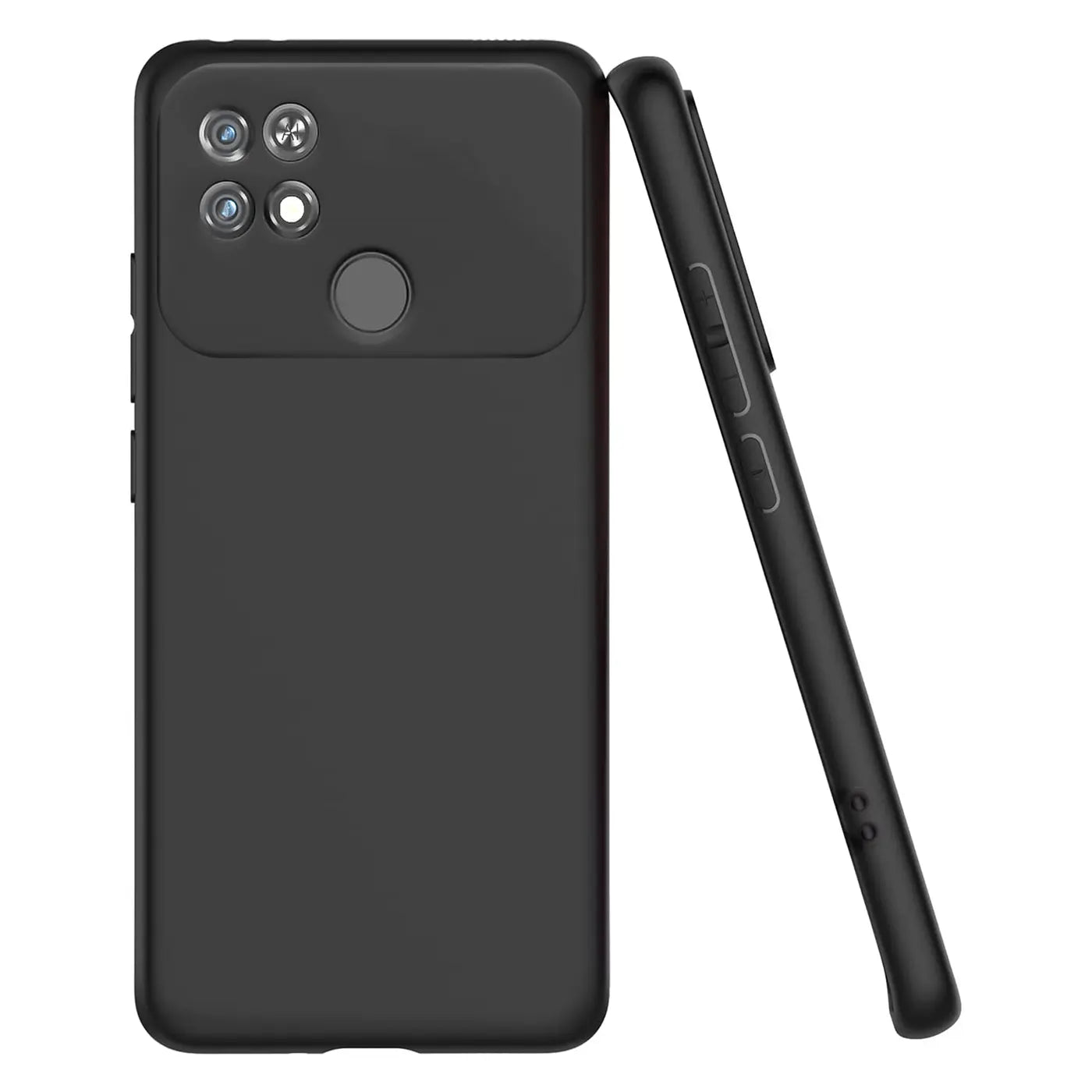 Schwarze Silikonhülle, matt, von der Seite und Rückseite, für Xiaomi Poco C40.