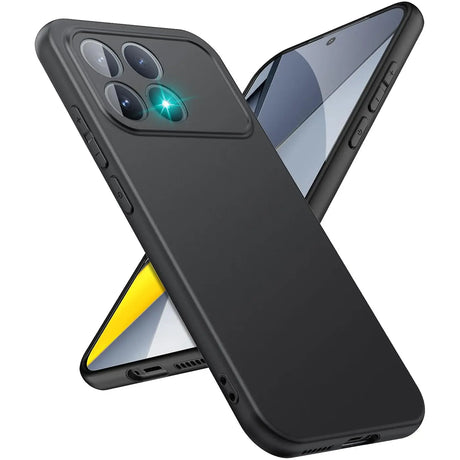 Schwarze matte Silikonhülle für Xiaomi Poco F8 Pro, von schräg oben