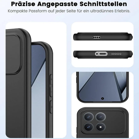 Schwarze Silikonhülle für Xiaomi Poco F8 Pro, Seitenansicht und Ausschnitte