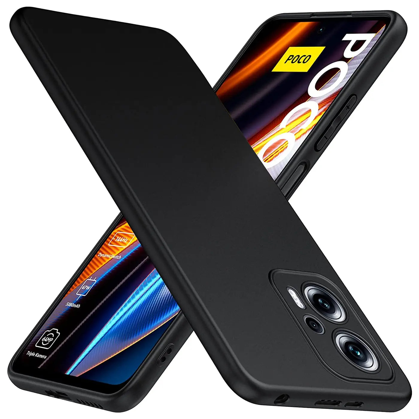 Schwarze Silikonhülle für Xiaomi Poco X4 GT, matt, von schräg vorne