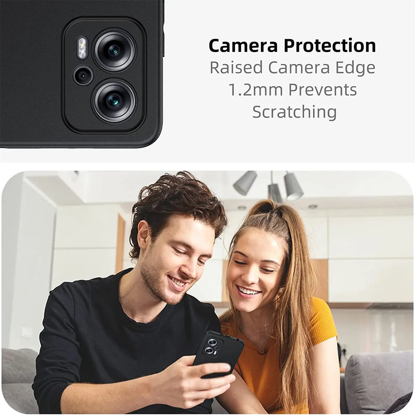 Schwarze Silikonhülle mit Kameraausschnitt für Xiaomi Poco X4 GT, Nahaufnahme