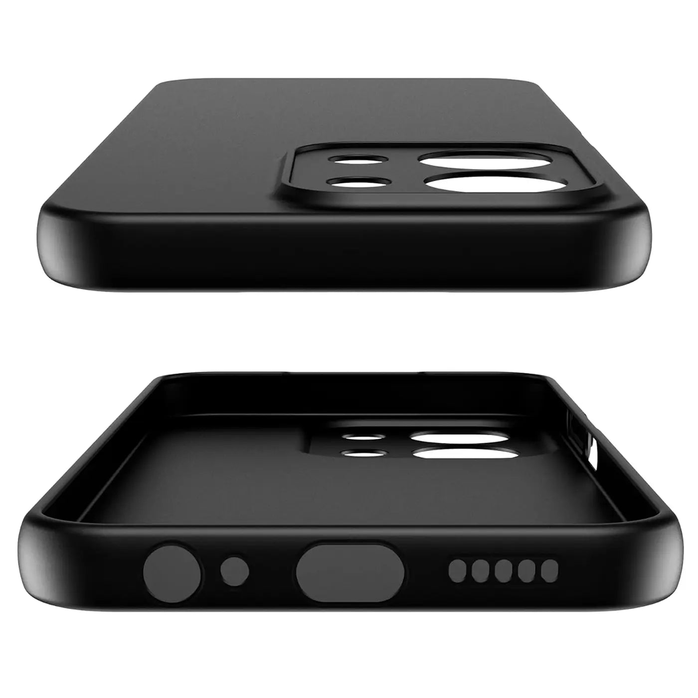 Schwarze, matte Silikonhülle für Xiaomi Redmi 15C, Seitenansicht.