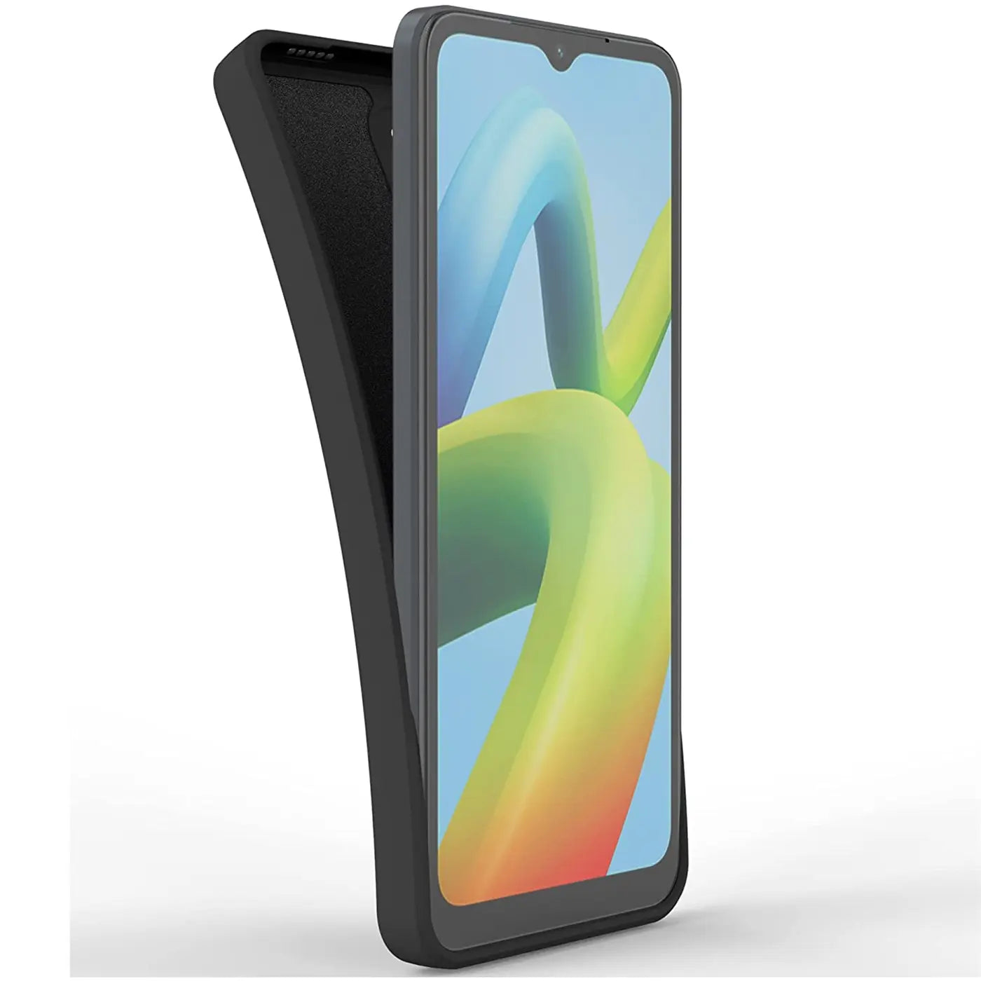 Schwarze Silikonhülle, matt, mit Xiaomi Redmi A1, Seitenansicht