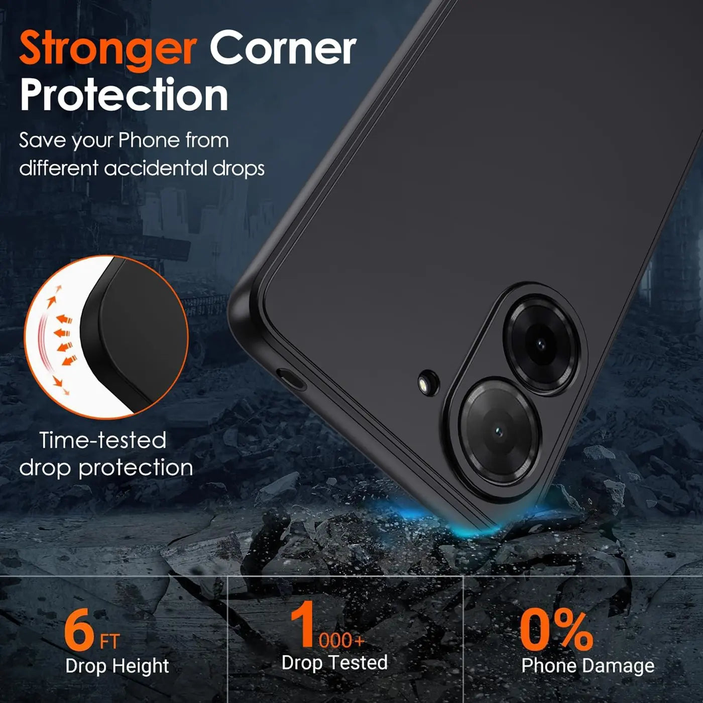 Schwarze Silikonhülle für Xiaomi Redmi A5, von schräg oben, matt, mit Kameramodul.