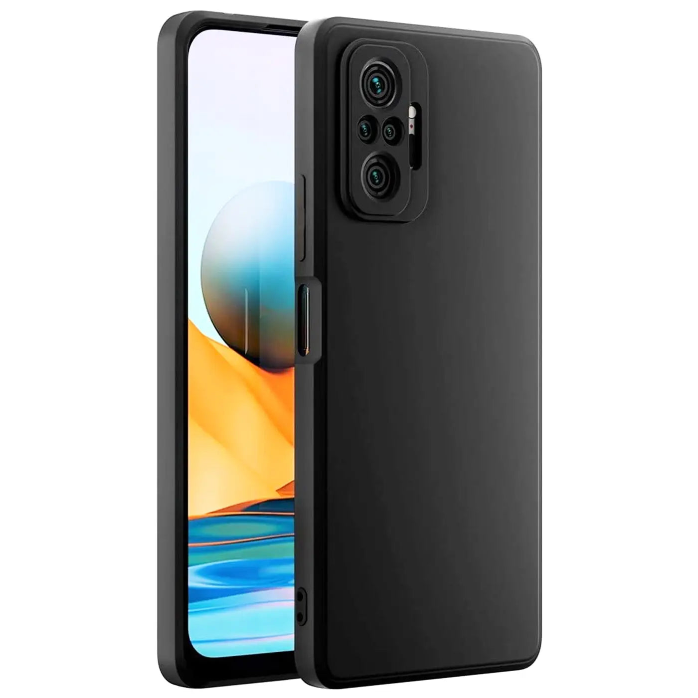 Schwarze matte Silikonhülle für Xiaomi Redmi Note 10 Pro, von schräg vorne