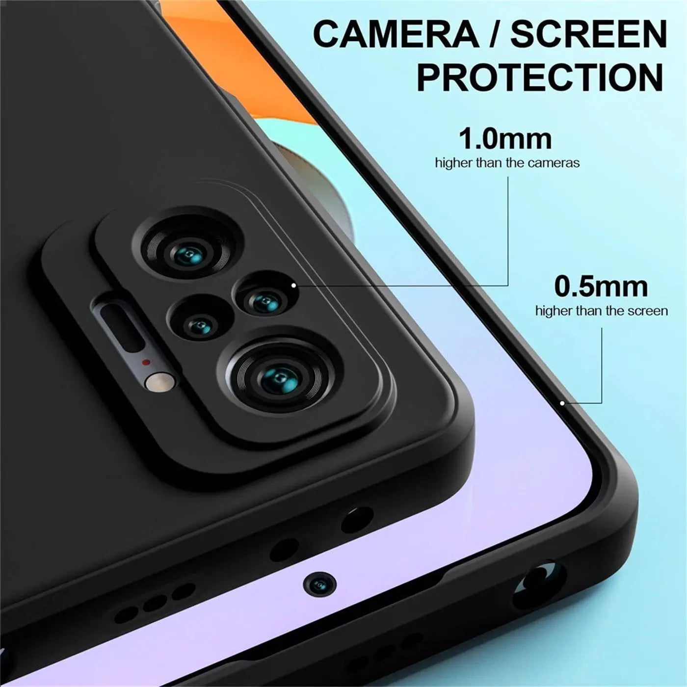 Schwarze Silikonhülle zeigt Kamera des Xiaomi Redmi Note 10 Pro.