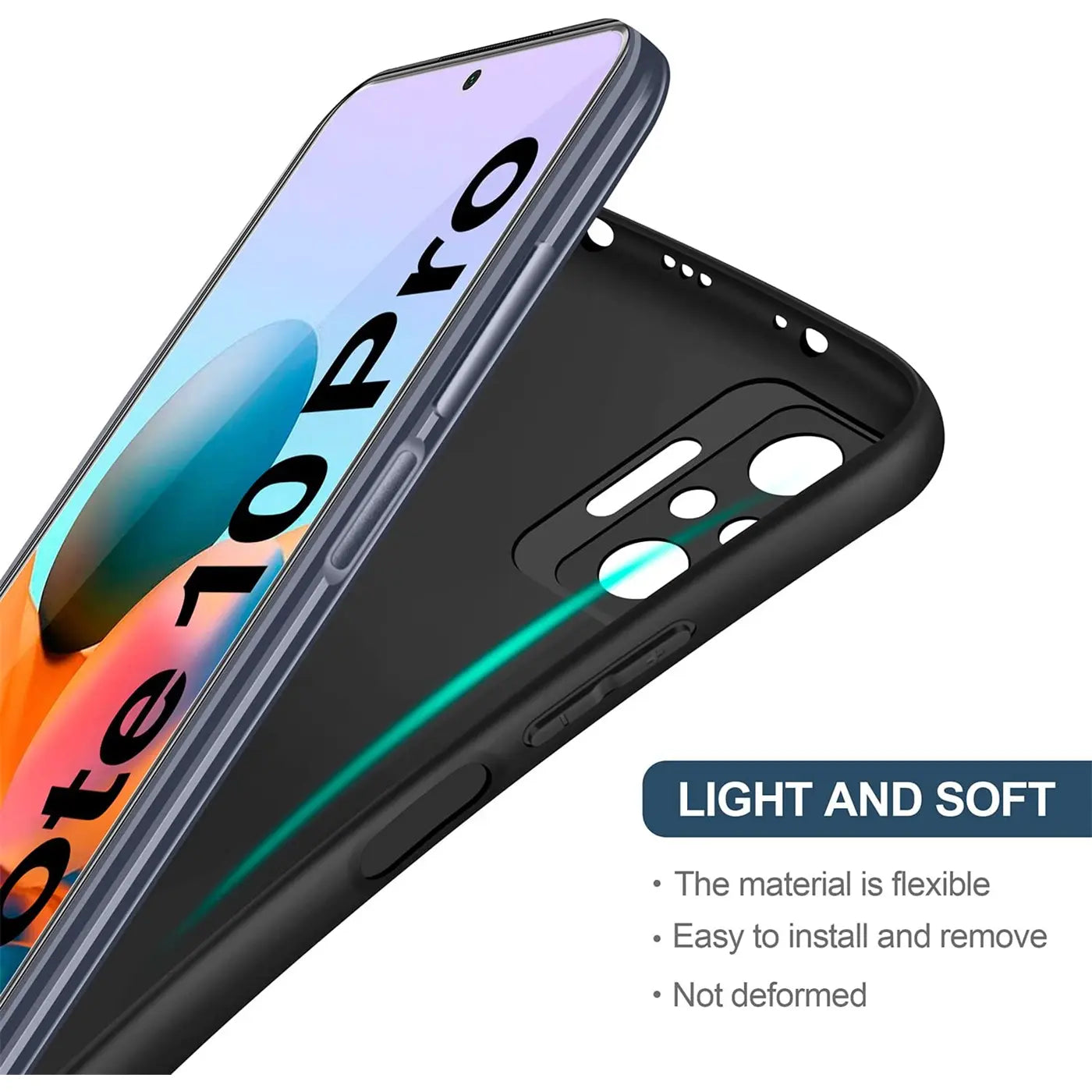 Schwarze Silikonhülle für Xiaomi Redmi Note 10 Pro, von hinten, matt.