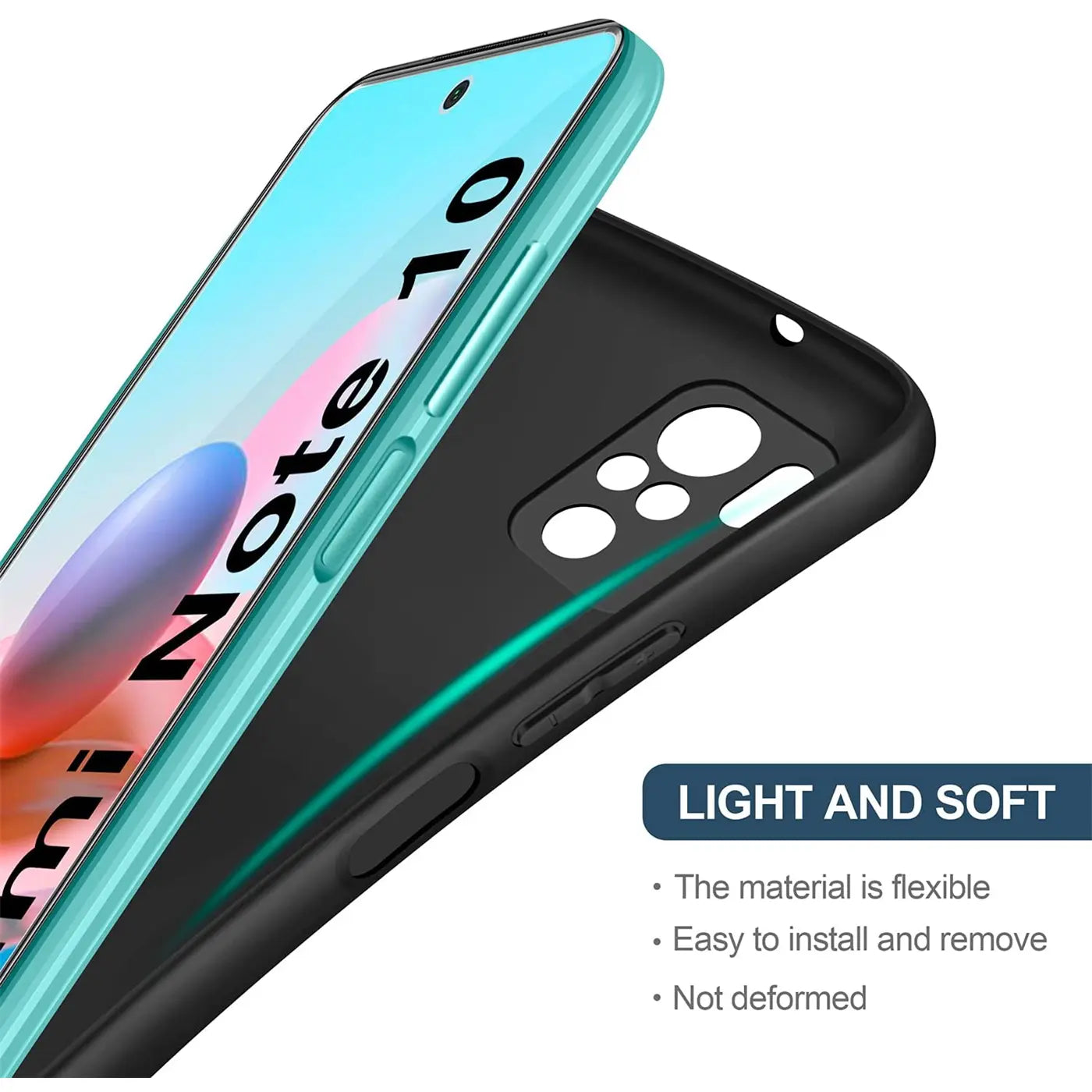 Schwarze Silikonhülle für Xiaomi Redmi Note 10/10S, von schräg oben
