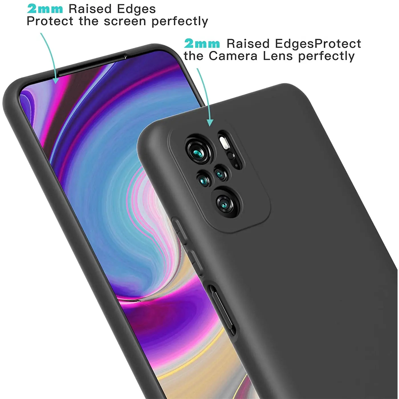 Schwarze Silikonhülle, Rückansicht, Xiaomi Redmi Note 10 / 10S mit Kamera