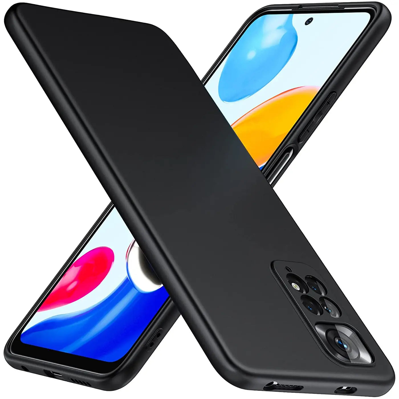 Schwarze Silikonhülle, matt, von vorne/oben, auf Xiaomi Redmi Note 11 / 11s