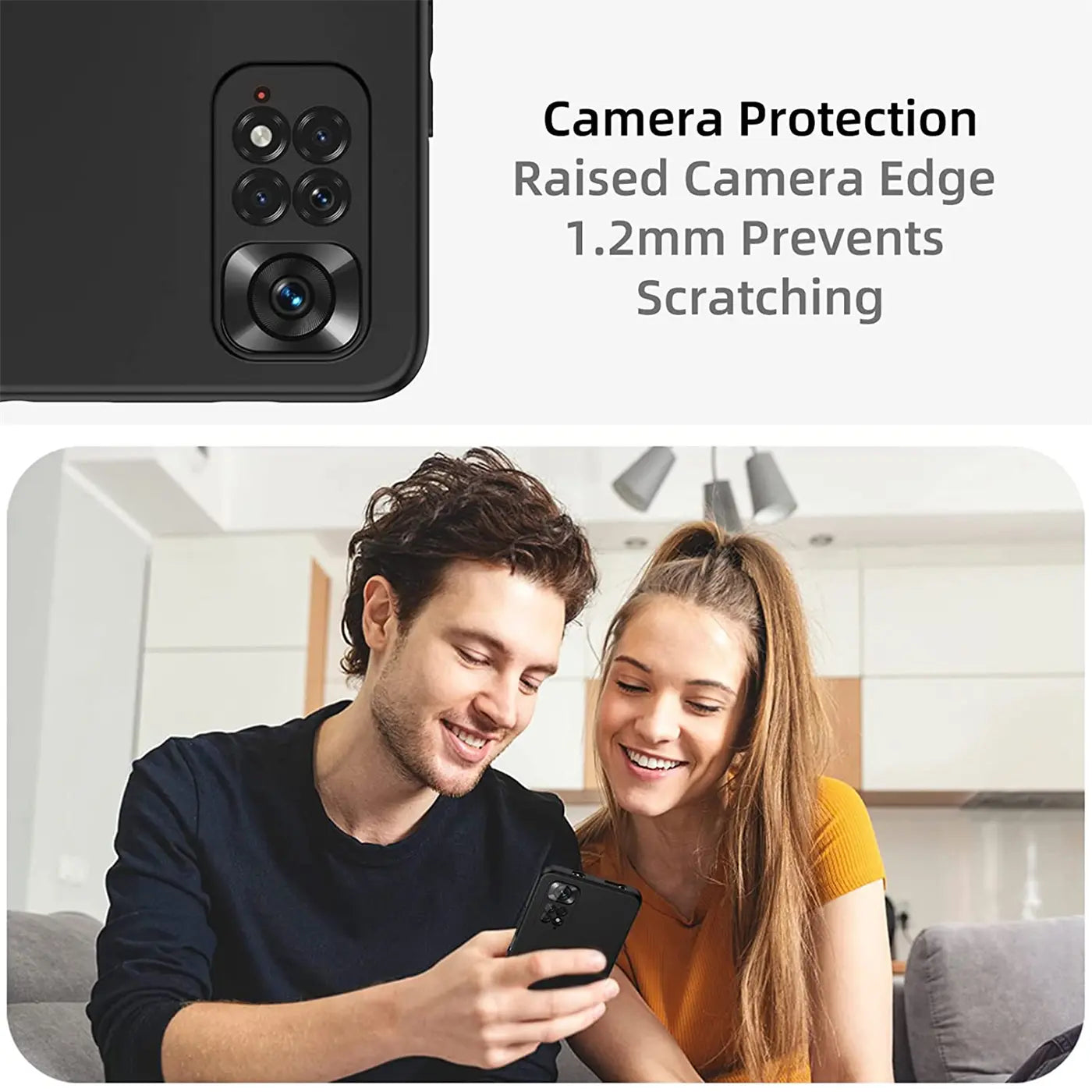 Schwarze Silikonhülle mit Kameraausschnitt für Xiaomi Redmi Note 11 / 11s, von hinten gesehen.