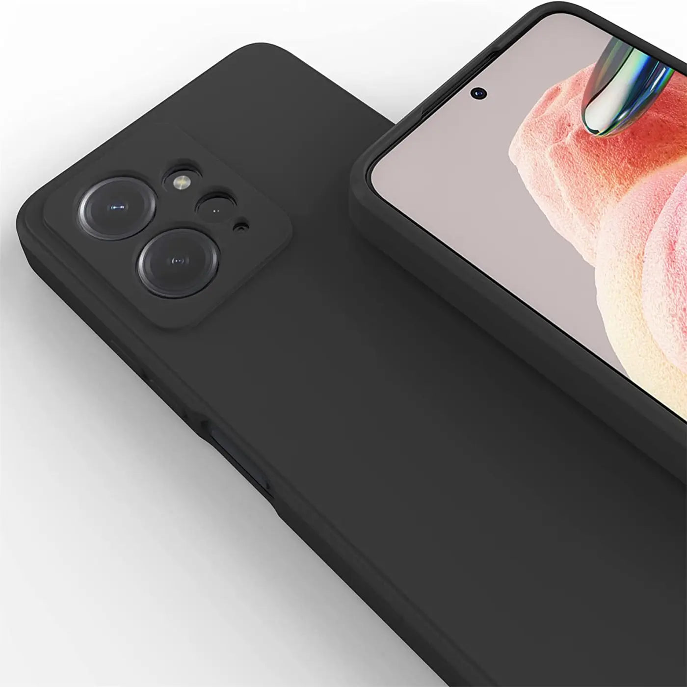 Schwarze Silikonhülle für Xiaomi Redmi Note 12 4G, matt, von schräg oben