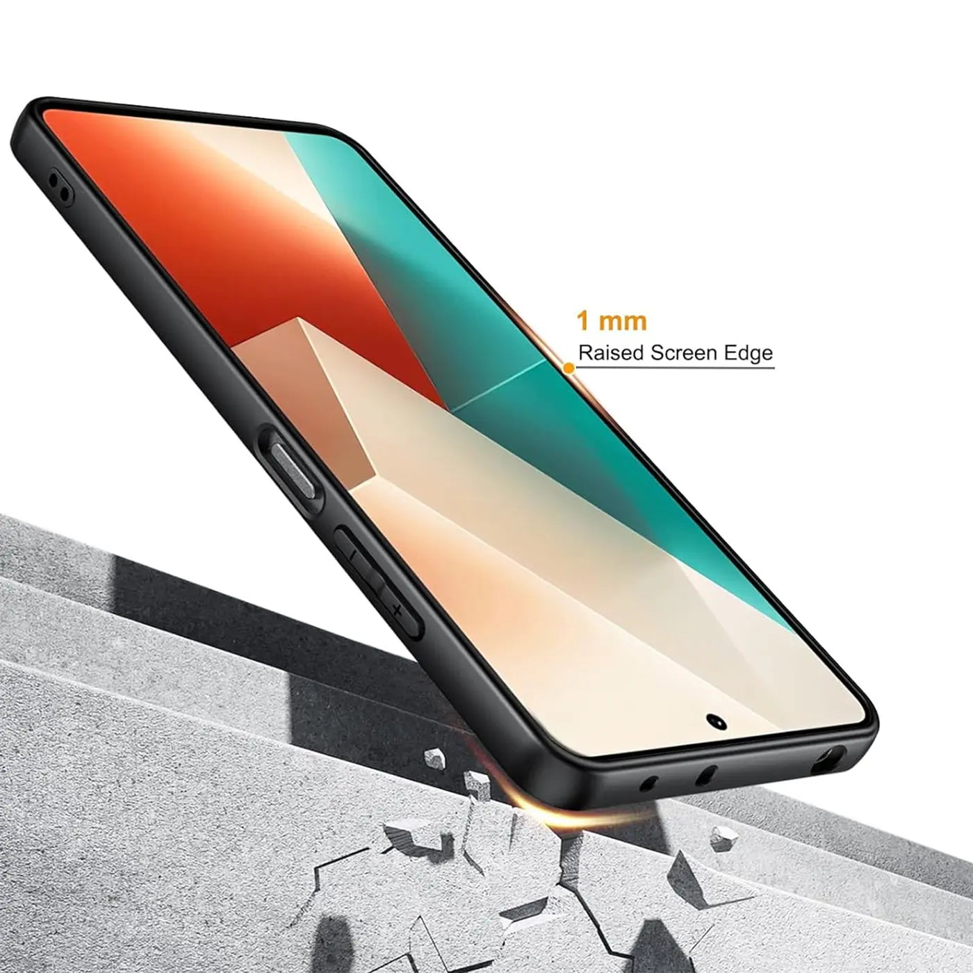 Schwarze, matte Silikonhülle für Xiaomi Redmi Note 13 Pro+ 5G, Seitenansicht.