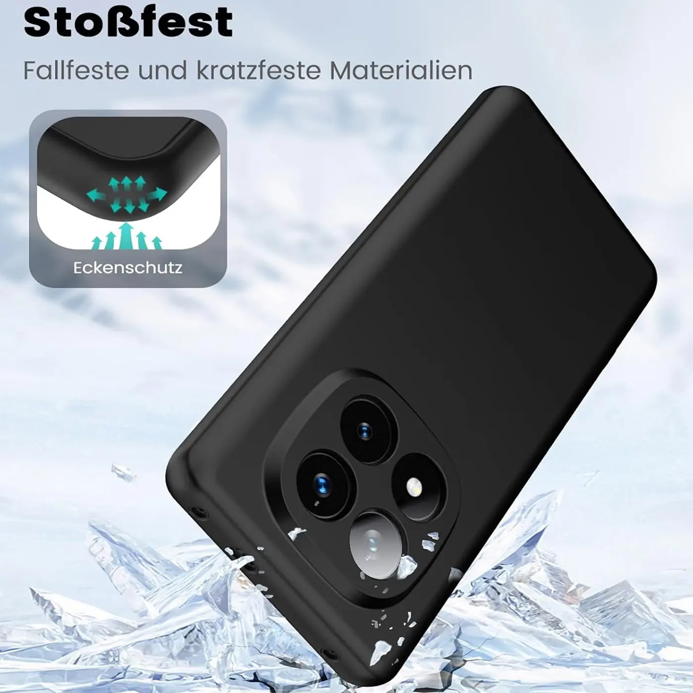 Schwarze, matte Silikonhülle für Xiaomi Redmi Note 14 Pro+ 5G, von schräg oben