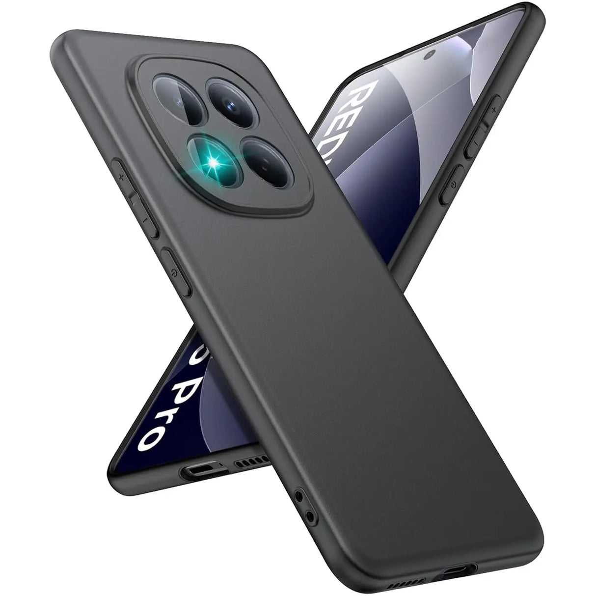 Schwarze, matte Silikonhülle für Xiaomi Redmi Note 15 Pro 4G, von schräg vorne