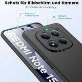 Schwarze Silikonhülle auf Xiaomi Redmi Note 15 Pro 4G, Nahaufnahme, Rückseite mit Kameras
