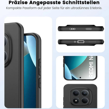 Schwarze Silikonhülle, Seitenansicht, Ausschnitte für Xiaomi Redmi Note 15 Pro 5G.