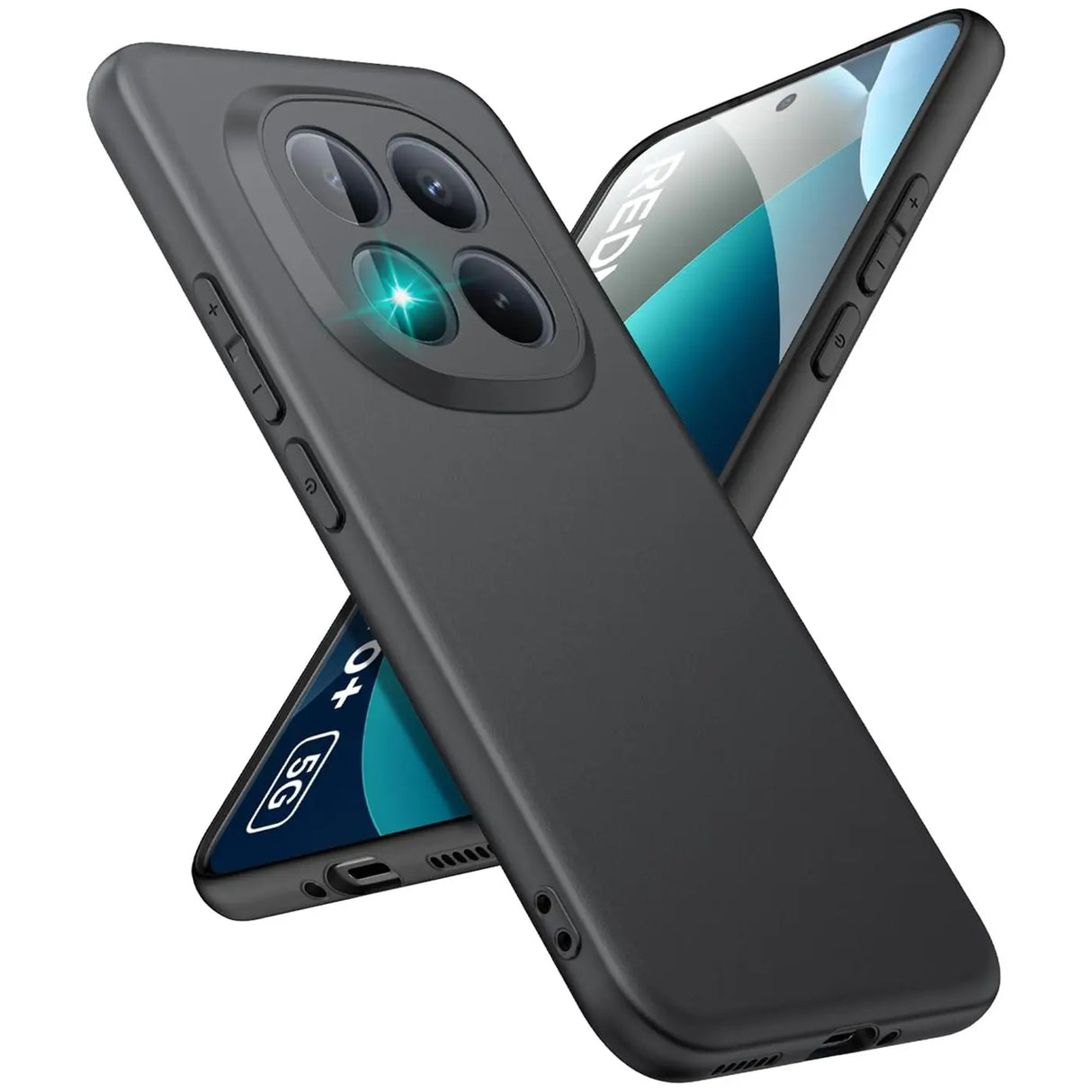 Schwarze Silikonhülle für Xiaomi Redmi Note 15 Pro+ 5G, von schräg vorne, matt